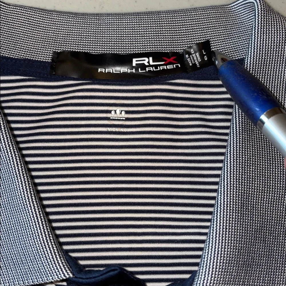 Ralph Lauren RLX Men’s Large Blue Striped Performance Golf Polo Shirt